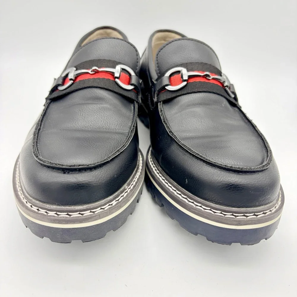 Steve Madden Karver Mens Bit Loafers Black Webbing‎ Strap Lug Sole 9.5